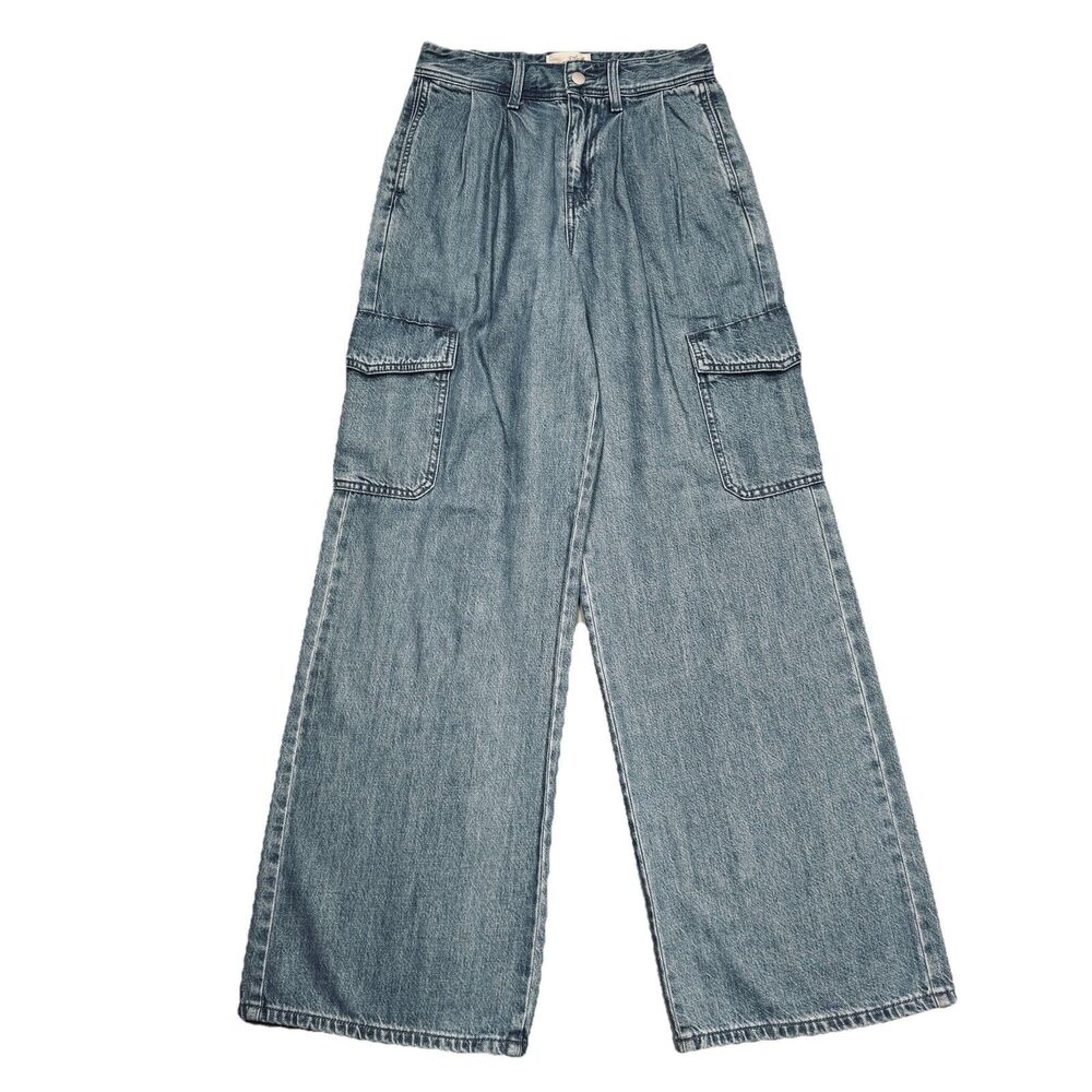 Universal Thread Wide Leg Jeans 0 Blue Pleated High Rise Womens Measures 26 x 31